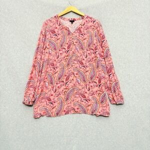 Talbots Womens Long Sleeve Blouse Top Size 2X Paisley Career Office Artsy Mature